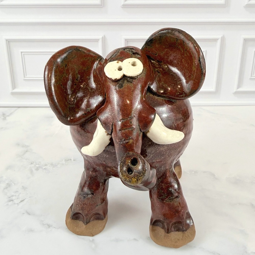 Handmade Stoneware Glazed Pottery Elephant Piggy Bank Rubber Stopper